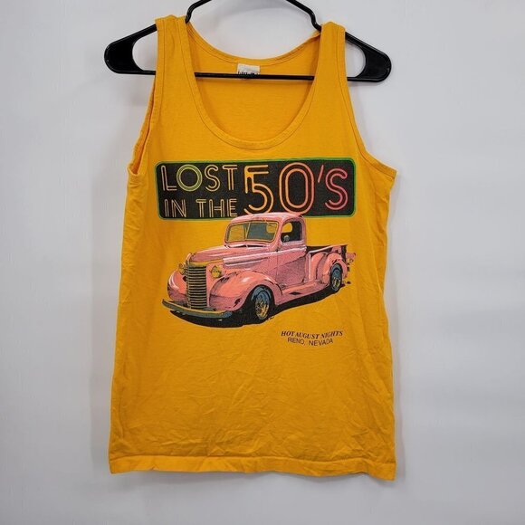 Bugie Lost in the 50's Muscle Tee Vintage Car Top Crewneck Medium Mens Yellow - Picture 1 of 10